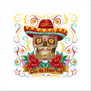 Dia de muertos skull colorful Posters and Art